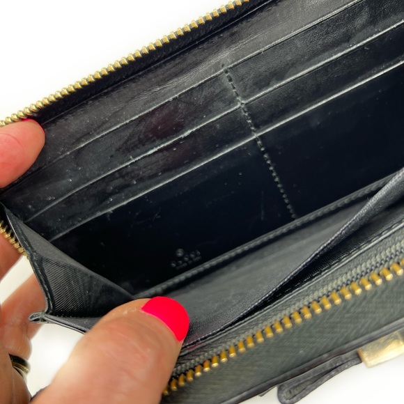 GUCCI Bow Zip Around Guccissima Leather Long Wallet Black Zippy Authentic - Picture 10 of 17